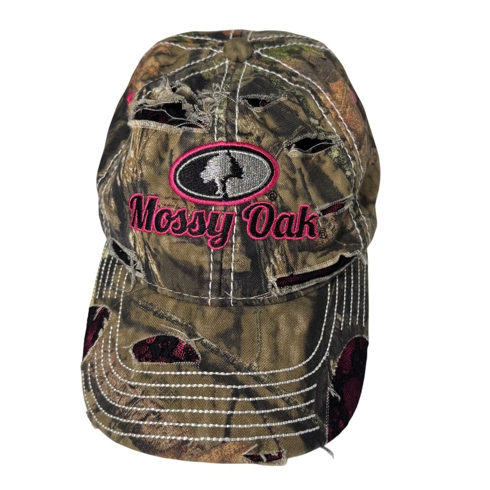 Vtg Y2K‎ Mossy Oak Camo Pink Distressed Cap Hat Adjustable
